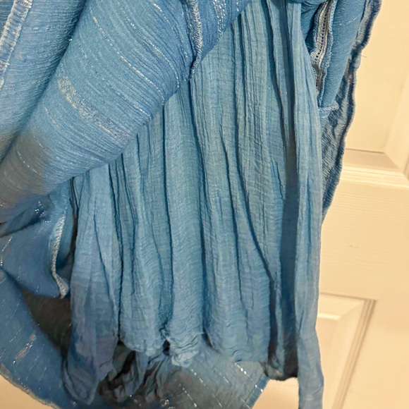 Mlle Gabrielle Blue Maxi Dress with Metallic Accents and Lace Inset, Size 2X - Picture 6 of 9